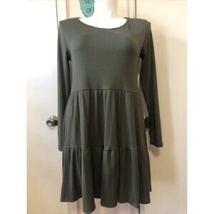 Blue Leopard XL Shirt Dress Olive Green Scoop Neck Long Sleeve